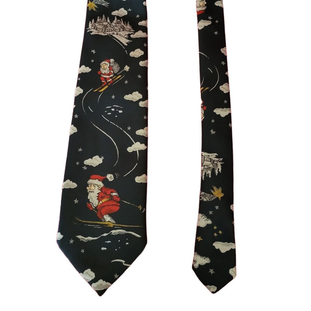 Carnival Christmas Tie Navy Blue Skiing Santa Claus